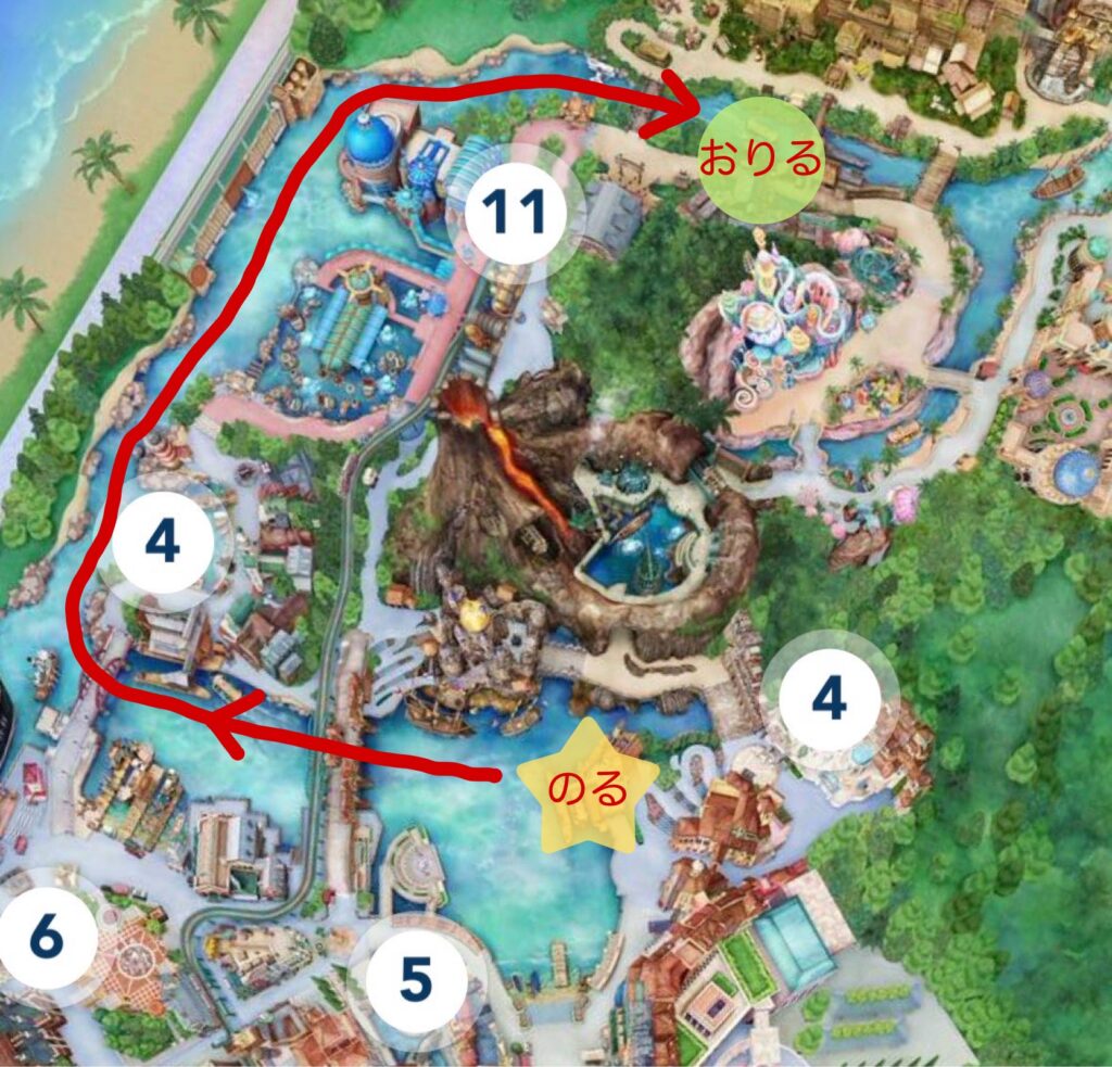 トランジットスチーマーラインのルート（メディテレ→ロスリバ）通常片道ルート
