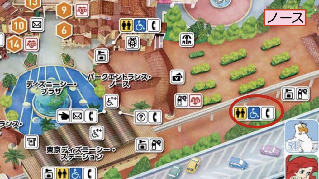 ディズニーシーのノースゲート側のトイレの位置